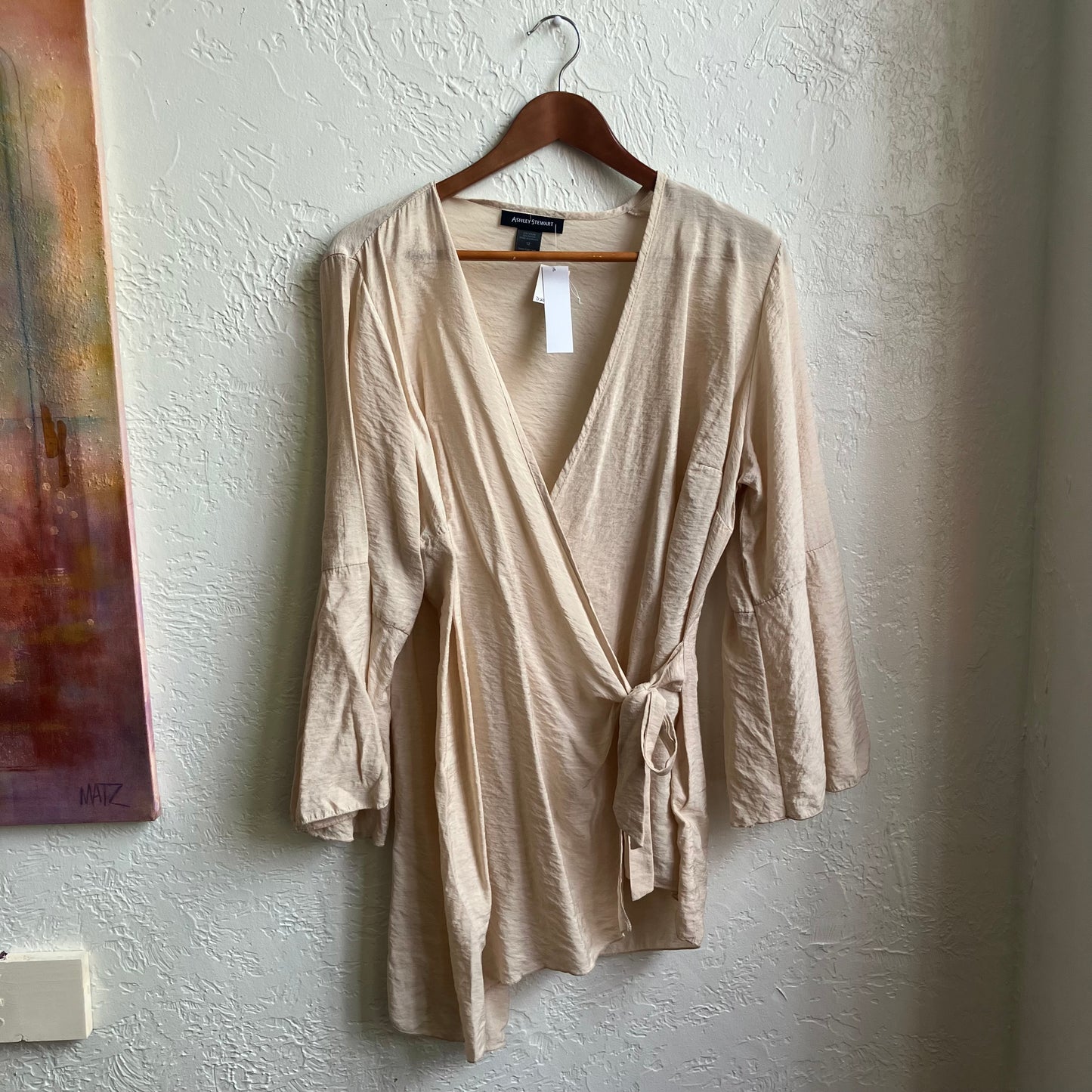 Beige Boho Wrap Blouse Shirt | XL
