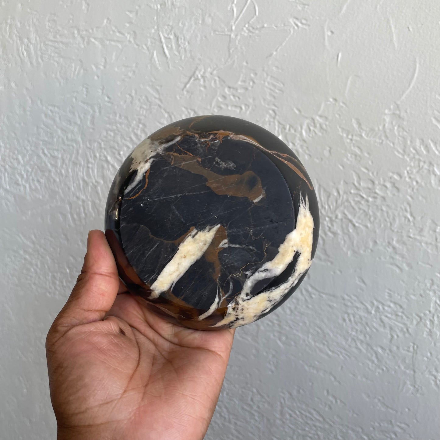 Vintage Michelangelo Natural Black Marble 5 Inch Bowl Trinket Dish
