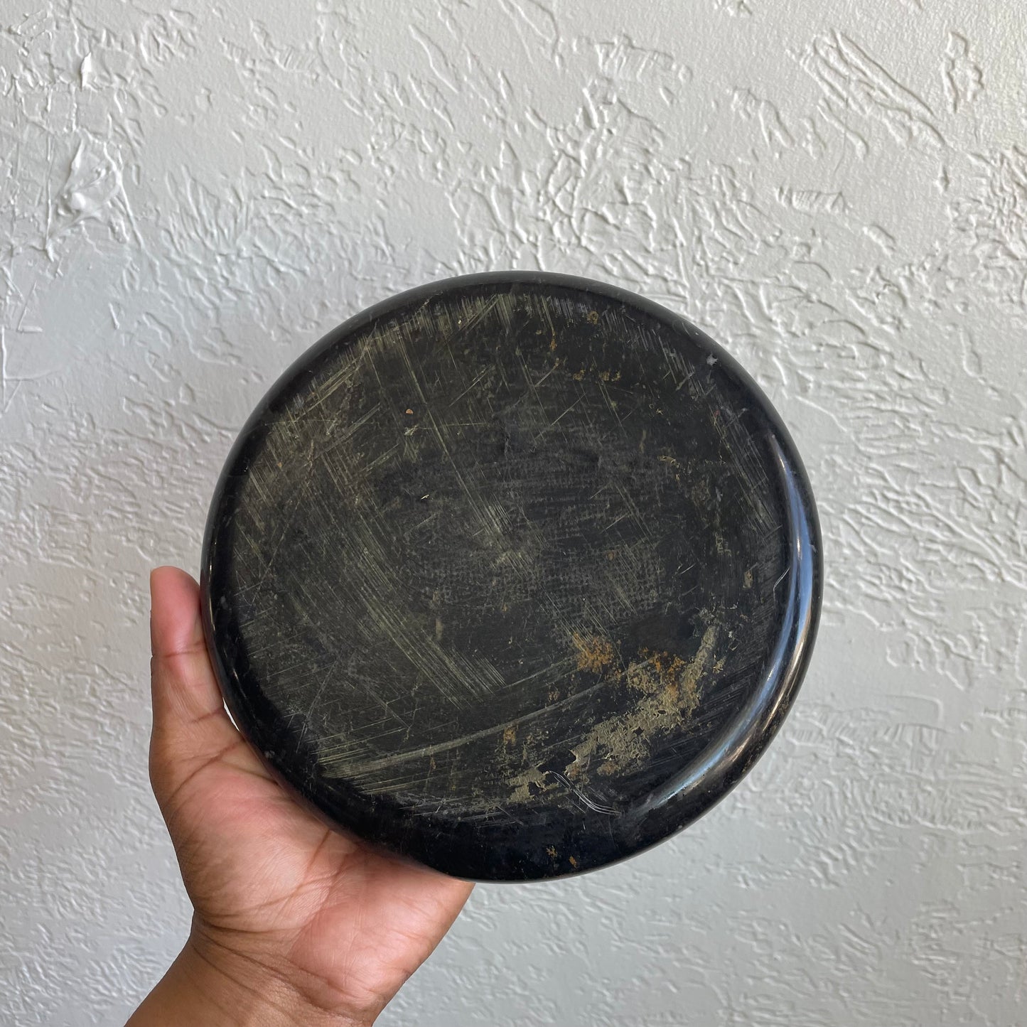 Black Marble 8” Italian Ashtray Vintage 1980s