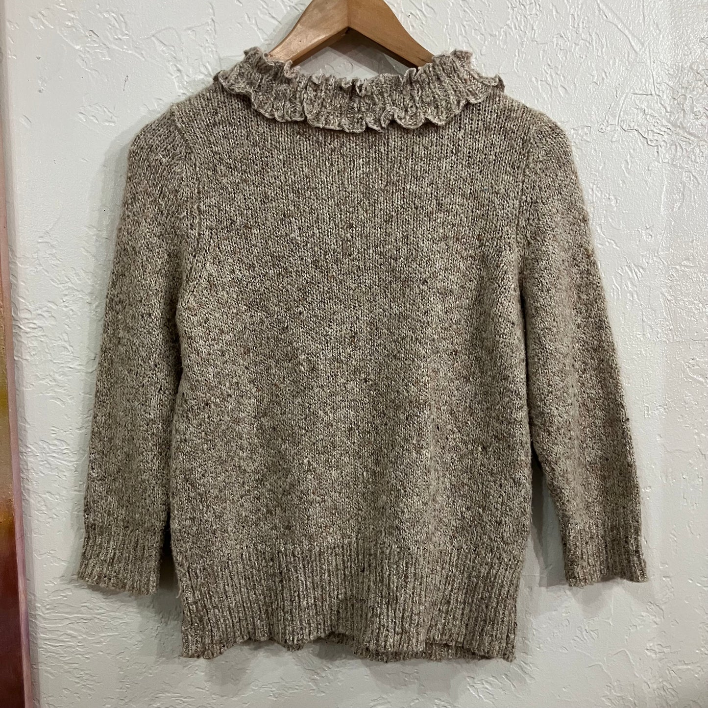 Y2K Cream Ruffle Knit Sweater | Medium