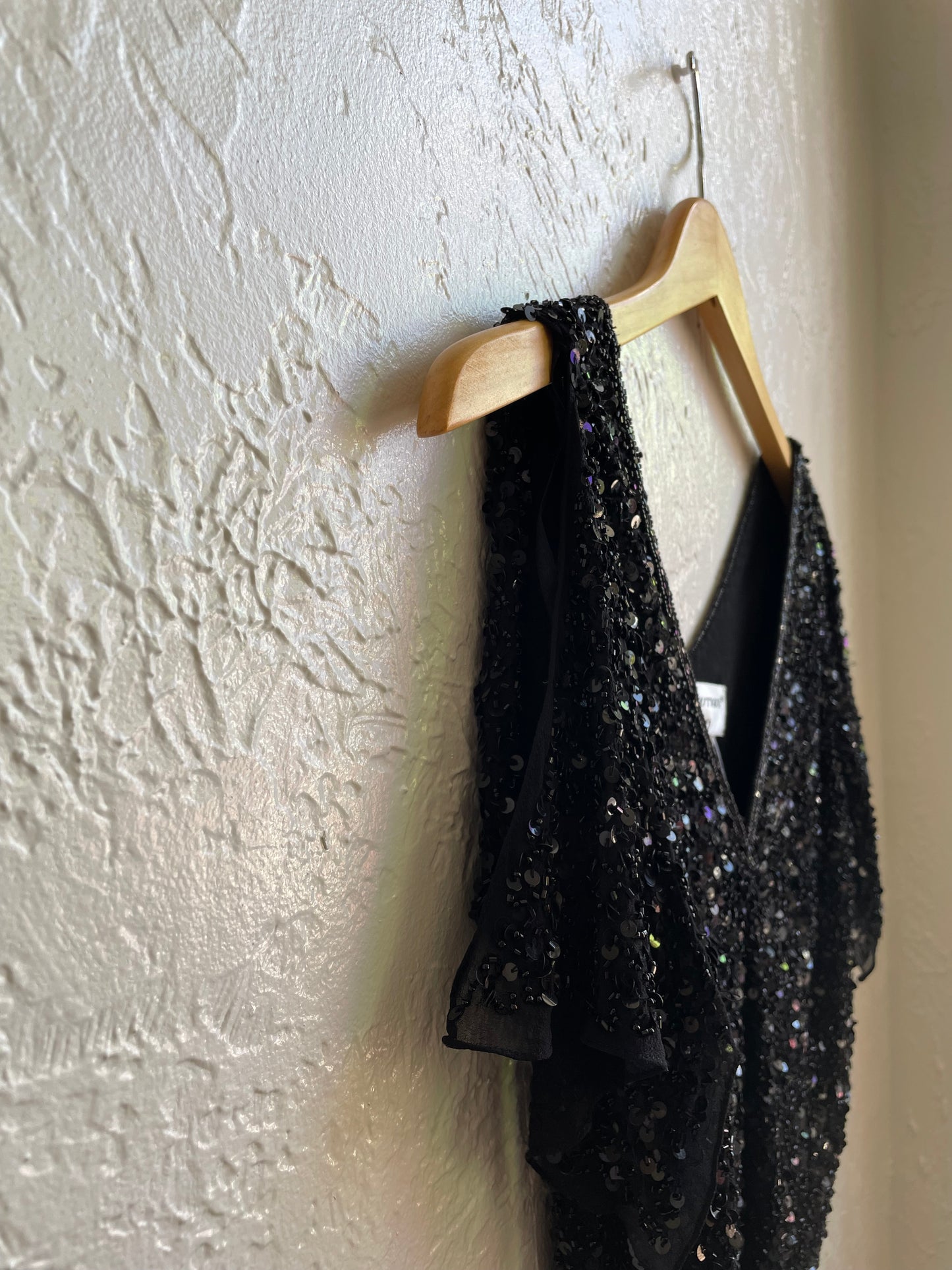 Black Sequenced Sleeveless Shirt | Medium