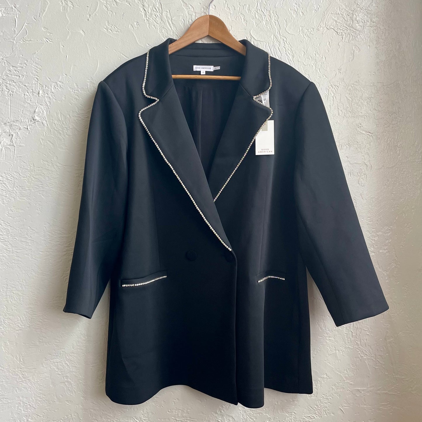 Good American Crystal Embellished Double Breasted Scuba Blazer | 4XL