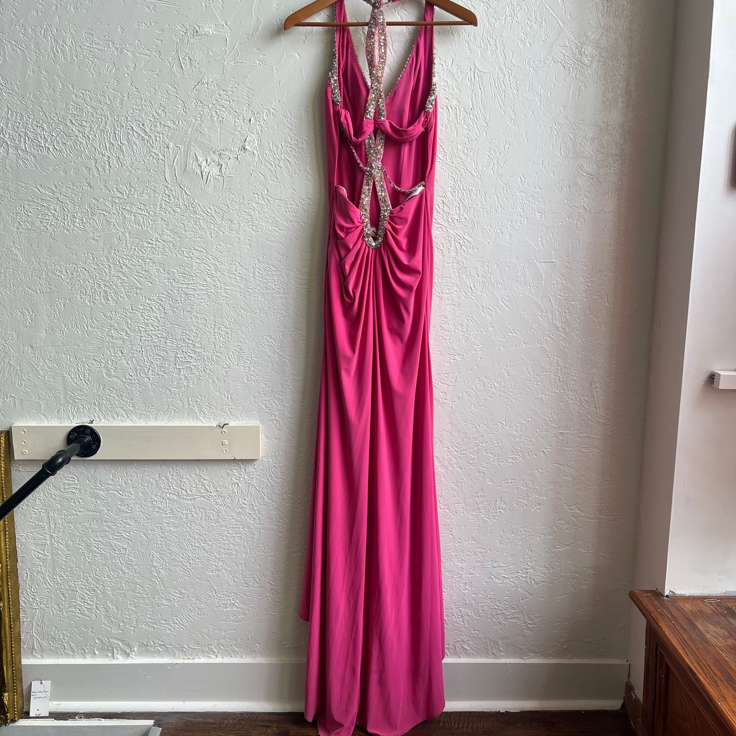 Pink Y2K Cross Rhinestone Maxi Dress | Medium