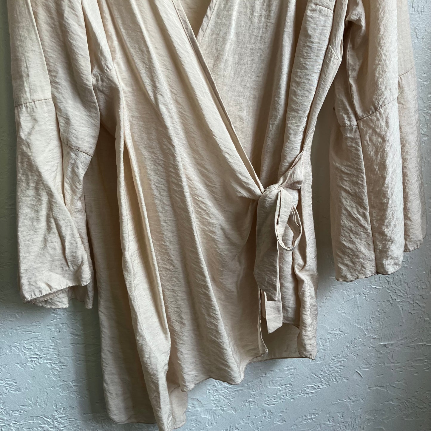 Beige Boho Wrap Blouse Shirt | XL
