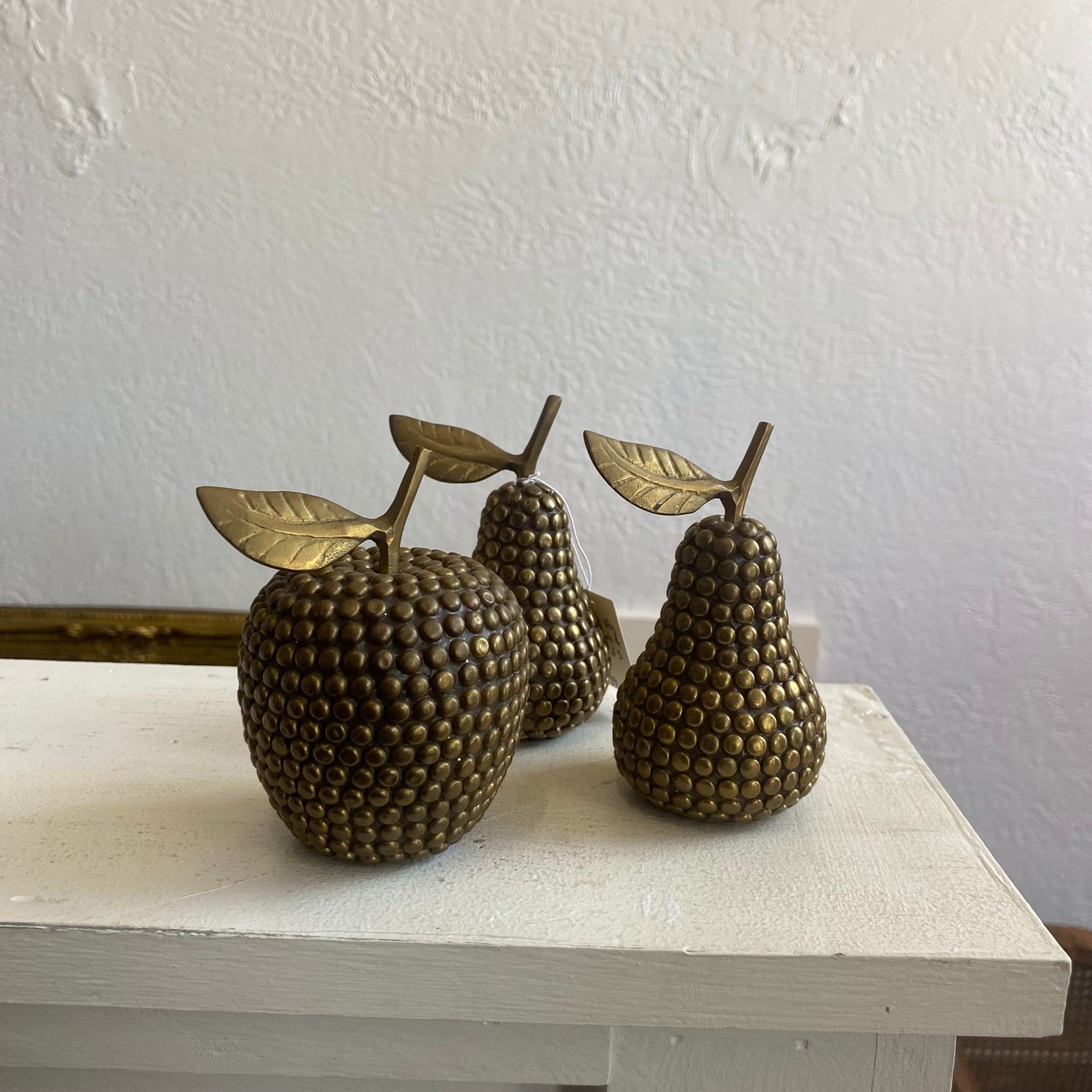 Studded Brass Apple and Pear Set of 3
