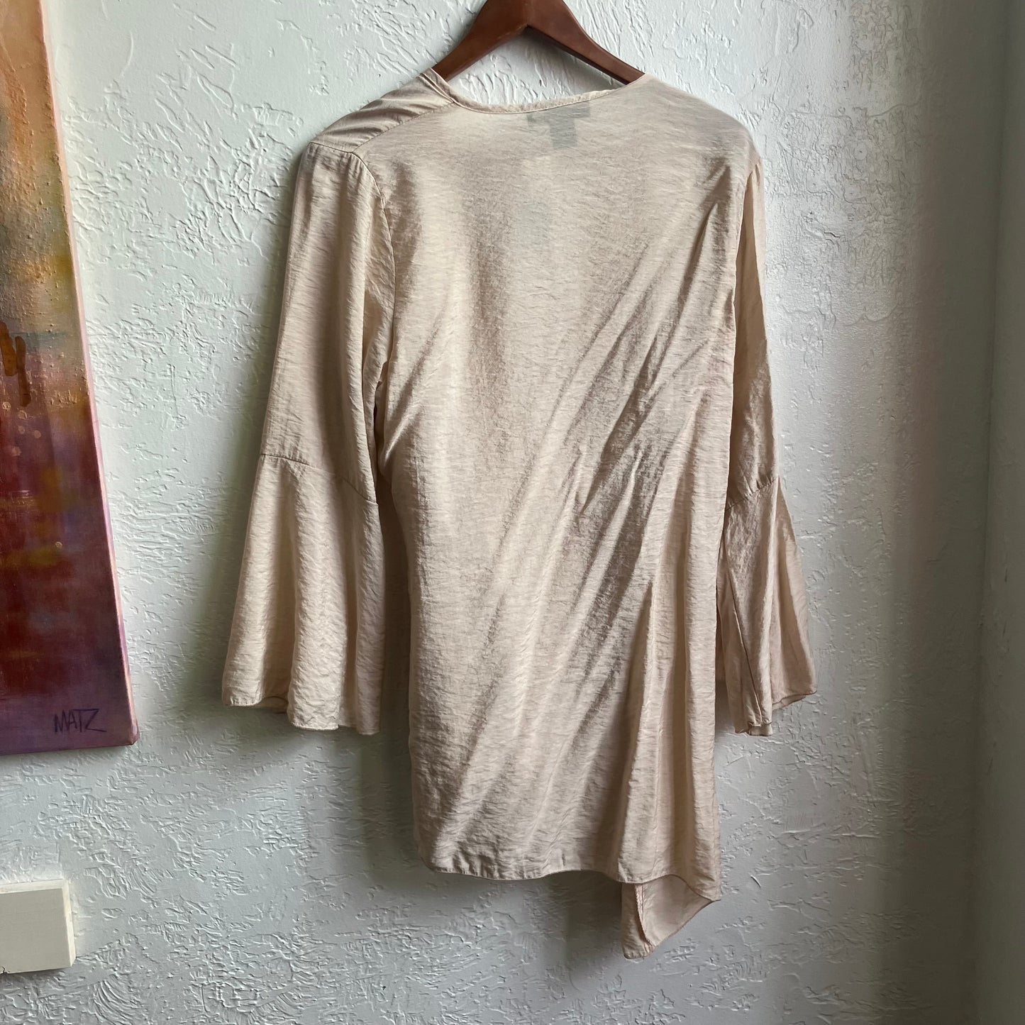 Beige Boho Wrap Blouse Shirt | XL