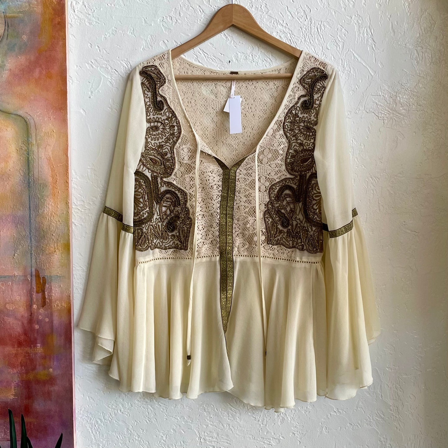 Free People Golden Moments Bell Sleeve Top | Small