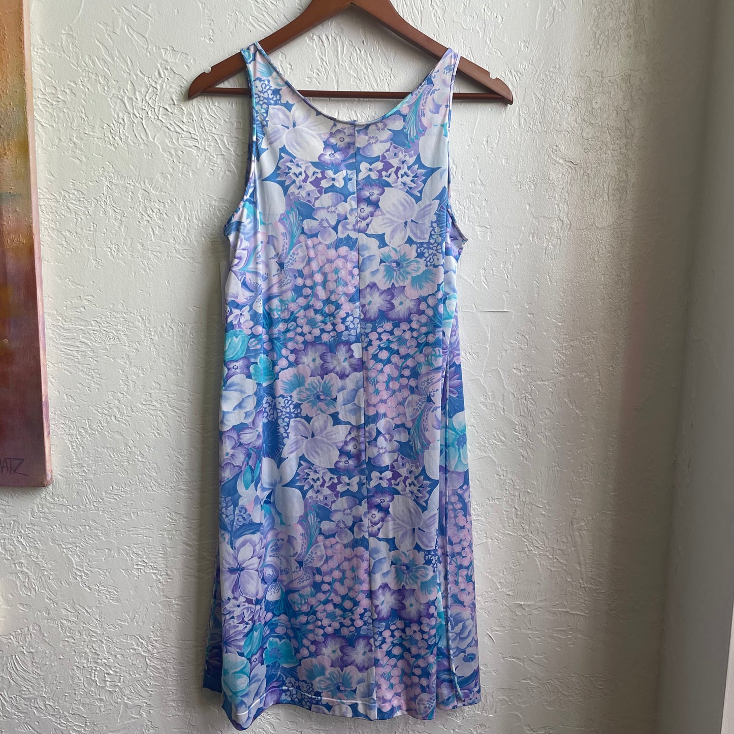 60’s/70’s Maxi No Sleeve Floral Blue Blouse Dress | Large