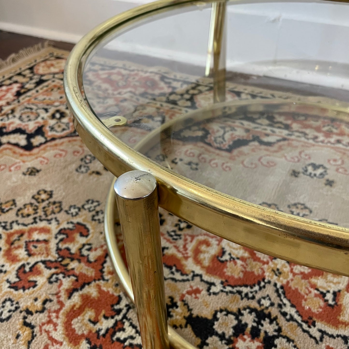 3 Tier Brass Plated Swivel Coffee Table 1980s