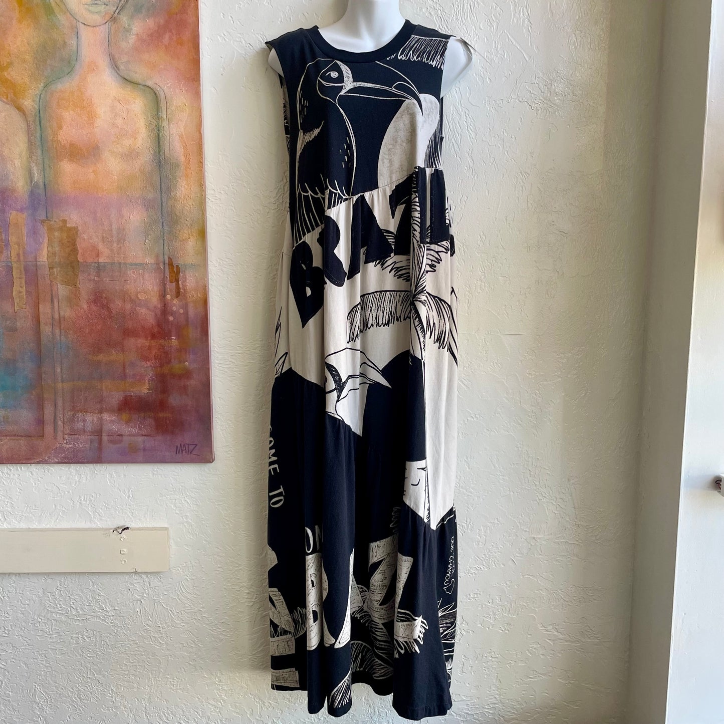 Farm Rio Anthropologie Tiered Graphic T-Shirt Midi Dress | Small
