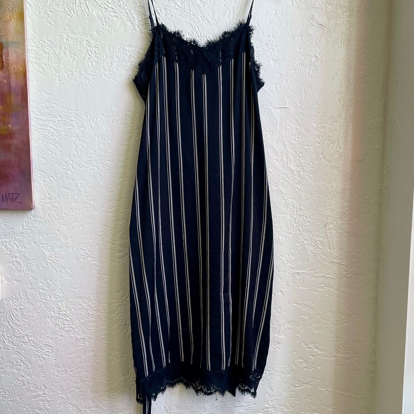 Who Wore What Black Lace Striped Sleeveless Slip Dress | Medium