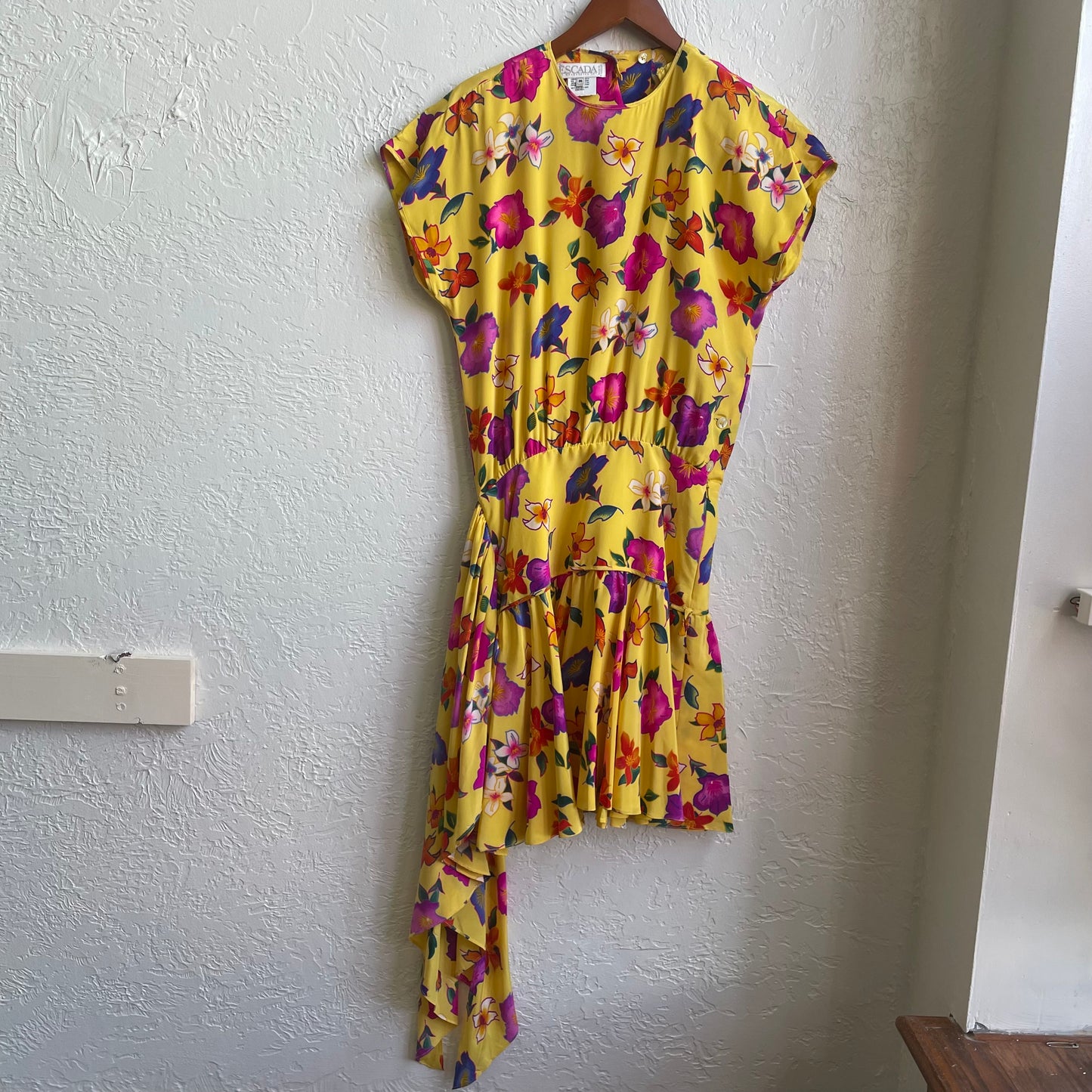 Vintage Escada Yellow Floral Dress | Small