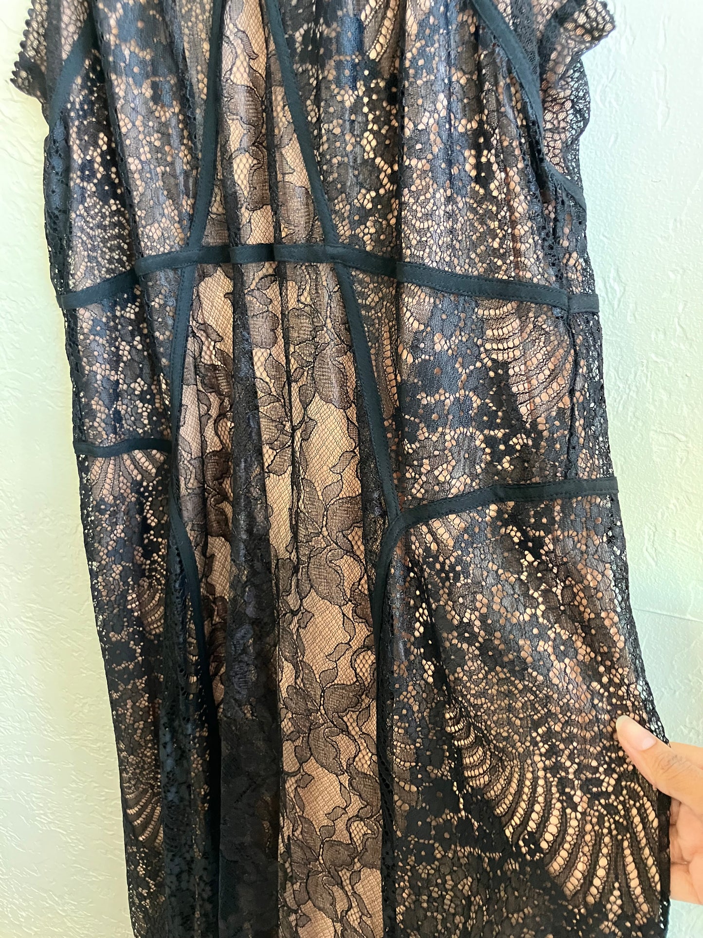 Anthropologie Structured Black Lace Overlay Dress Size 12