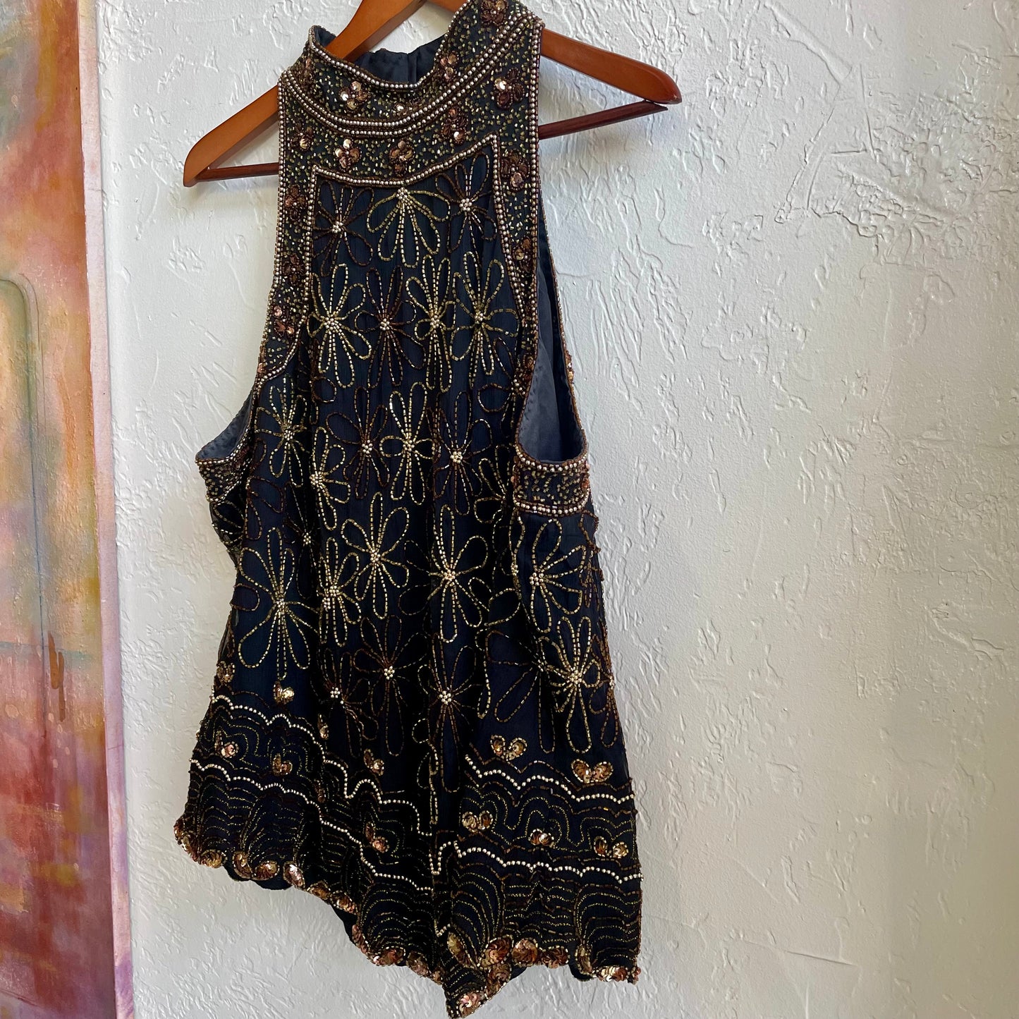 Adrianna Papell 100% Silk Beaded Halter Top | 2X