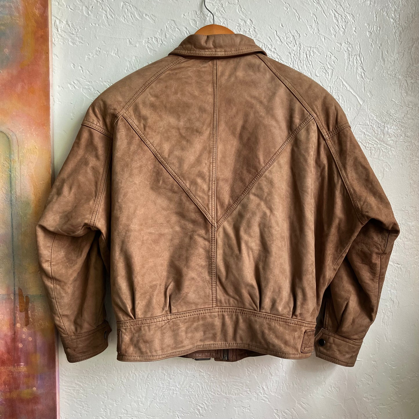 Brown Suede Leather Cropped Bomber Jacket Small