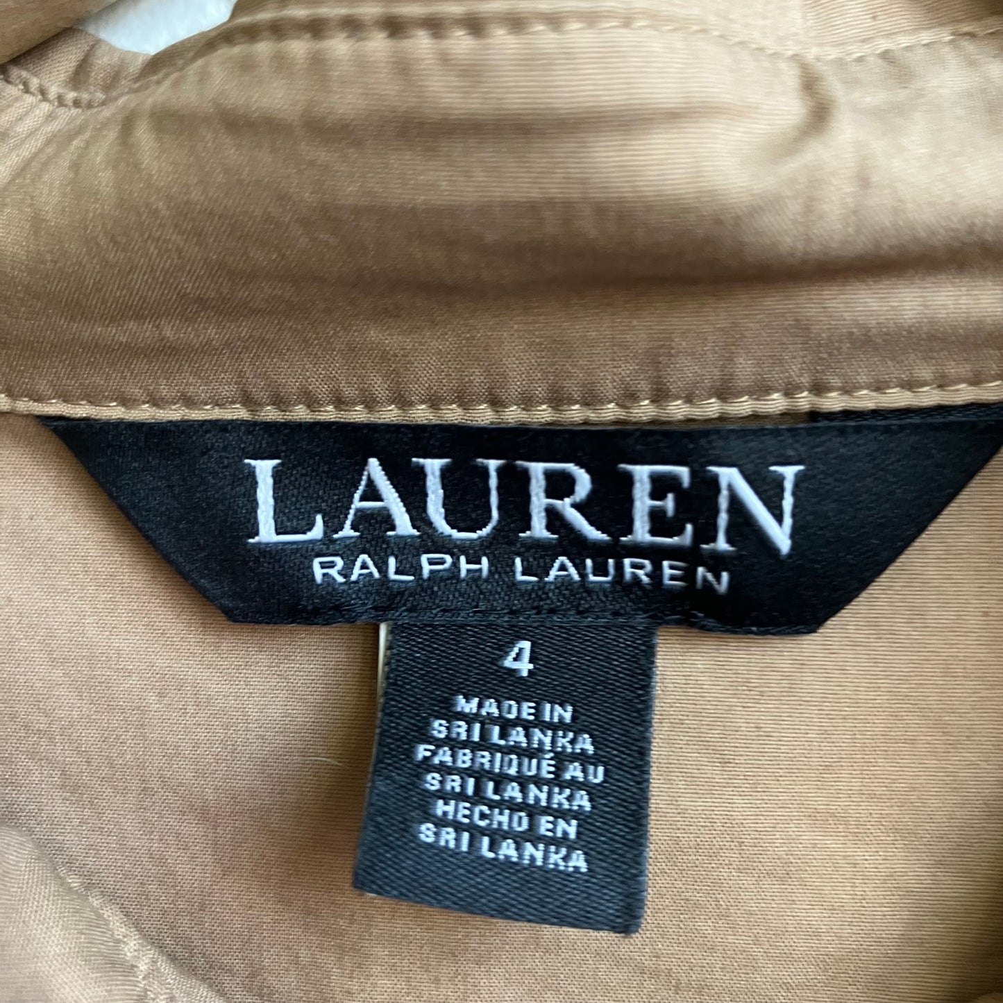Neutral Tan Lauren Ralph Lauren Collar Button Down Top Small