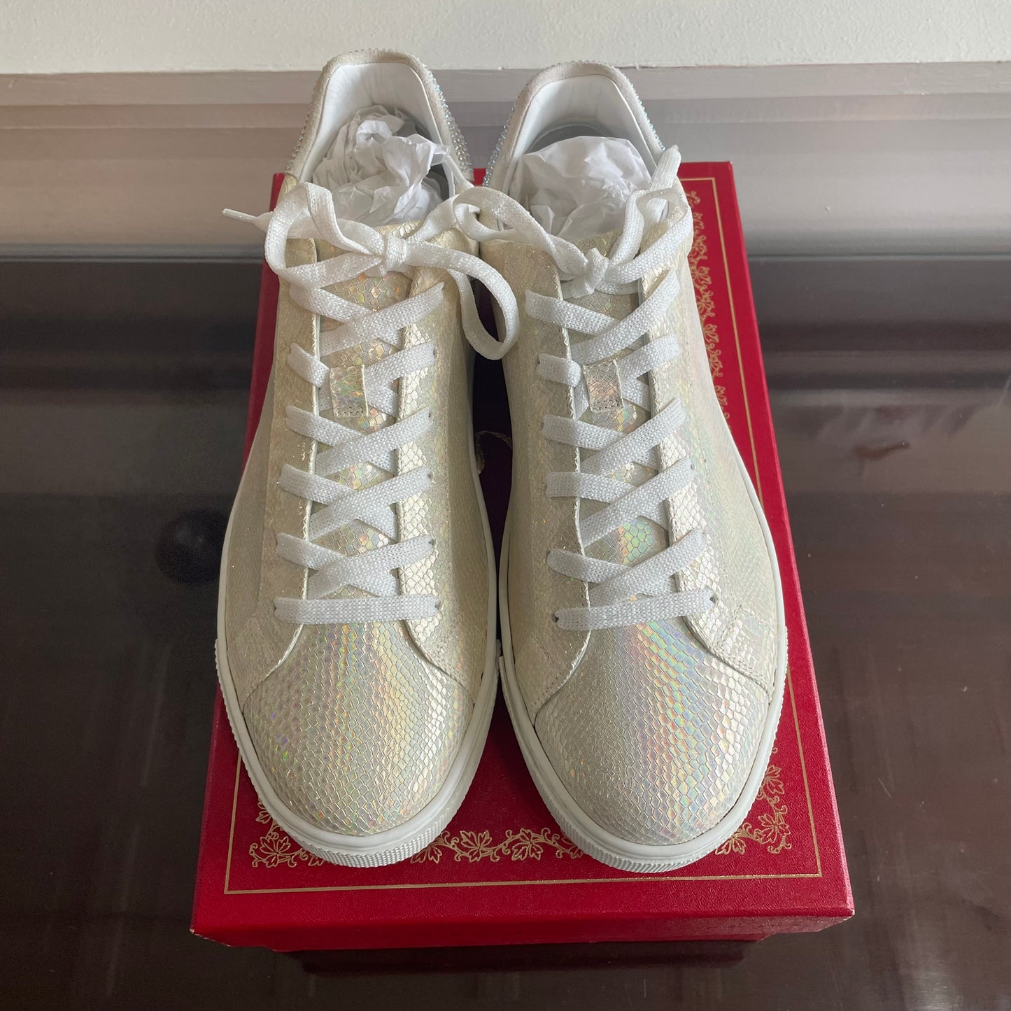 Rene Caovilla Xtra Jeweled Sneakers Croc with Iridescent Pearl | Size 40/9