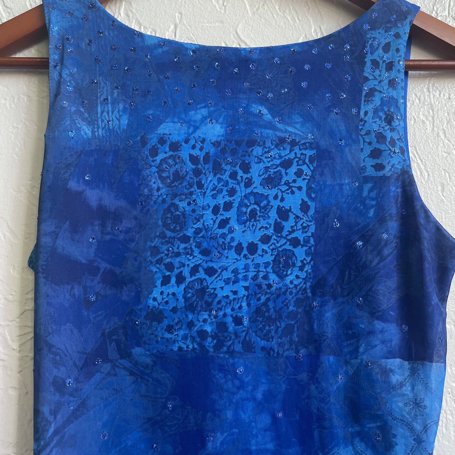 90’s Blue Sequin and Abstract Pattern Dress | Medium
