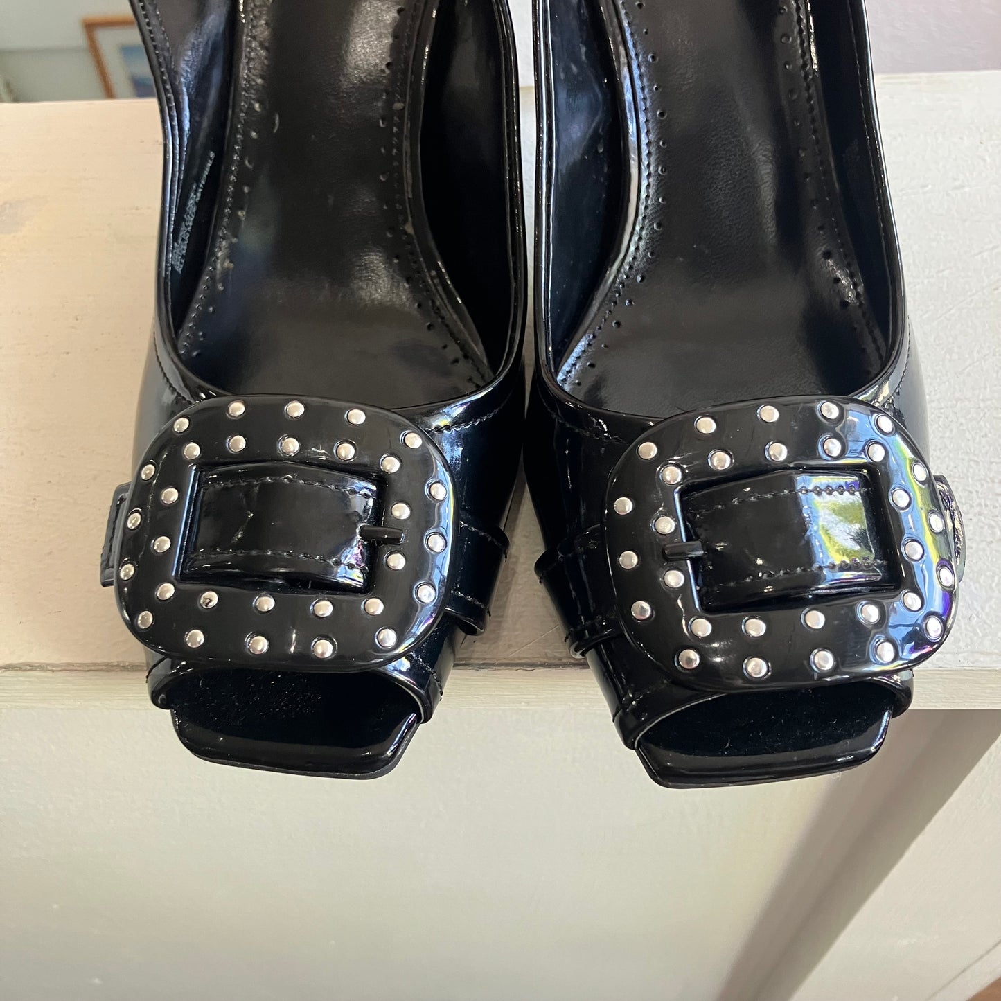 Nickels Black Strap Open Toe Heels