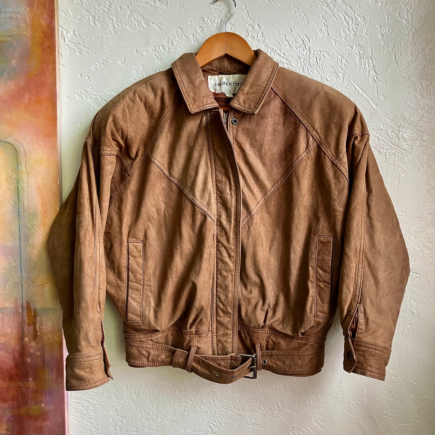 Brown Suede Leather Cropped Bomber Jacket Small
