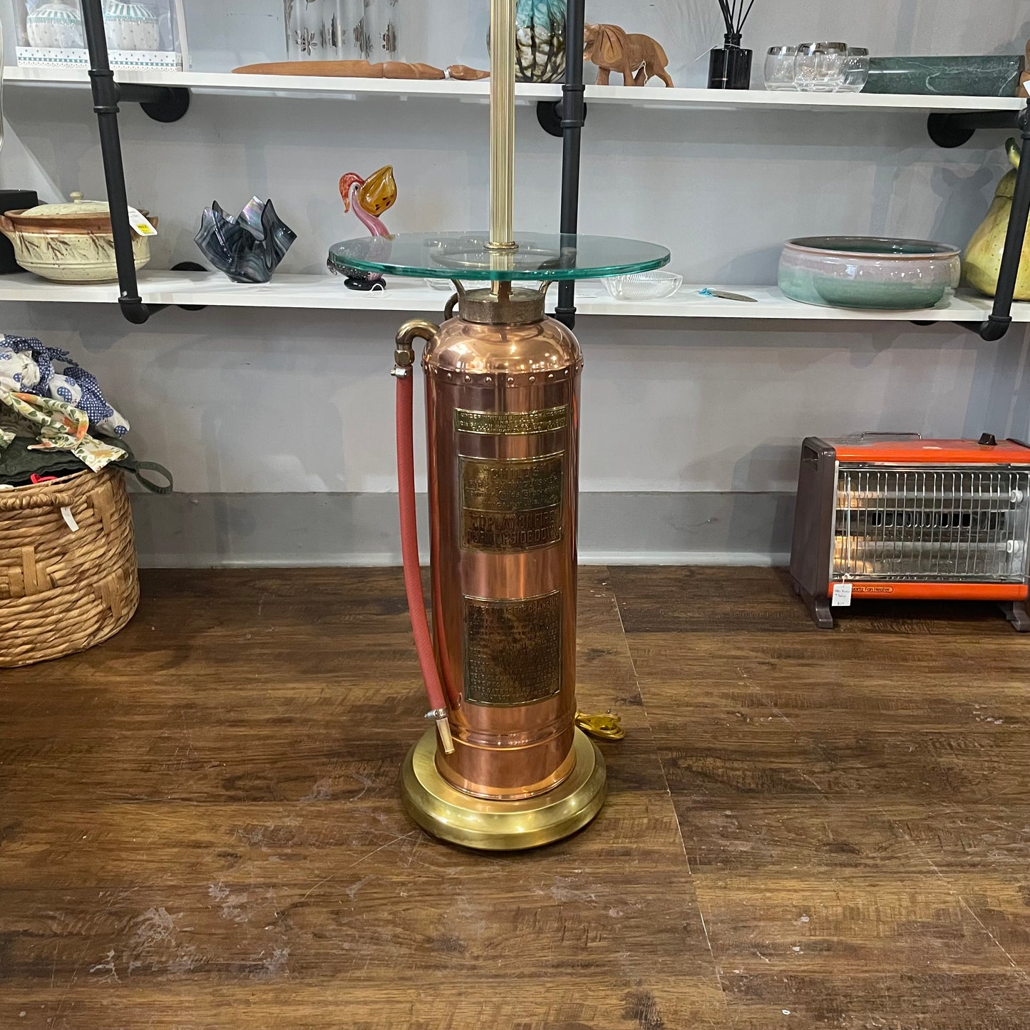 Copper & Brass Fire Extinguisher Floor Lamp Vintage