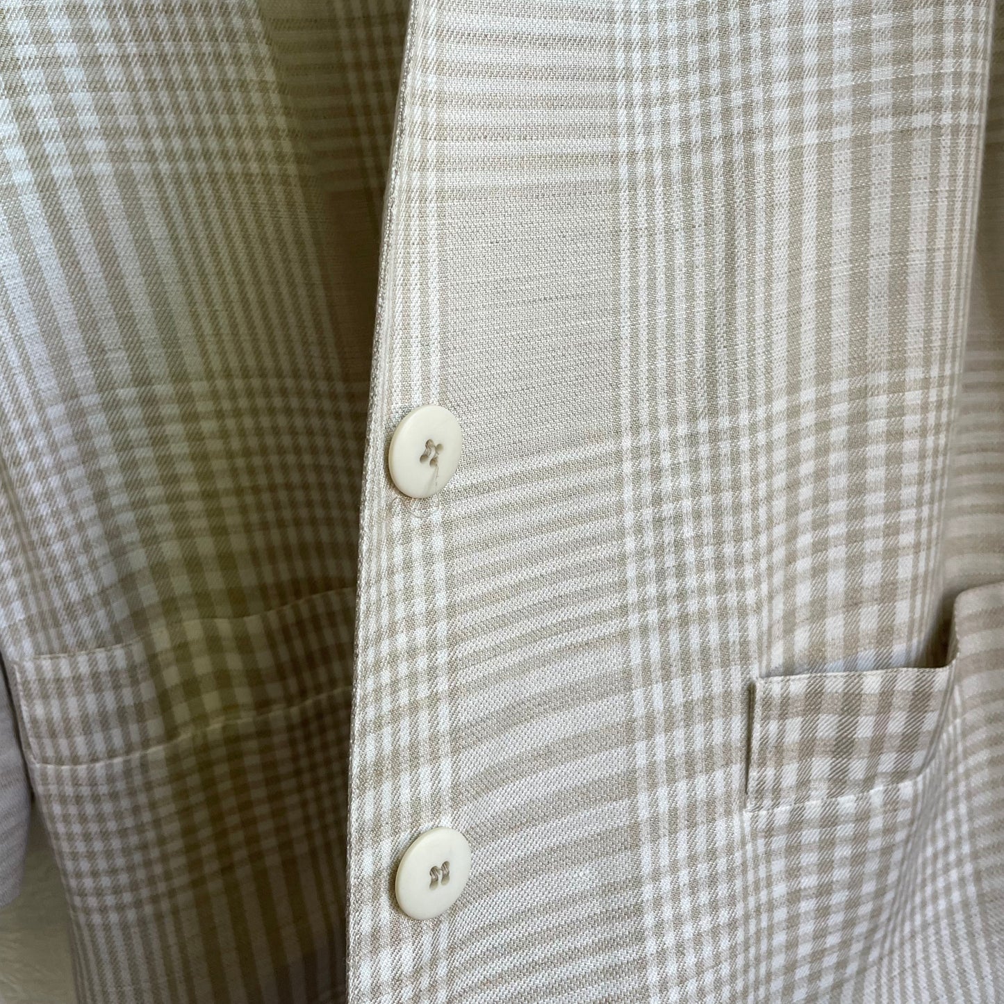 Tan Saks Fifth Avenue Plaid Button Down Jacket | Large