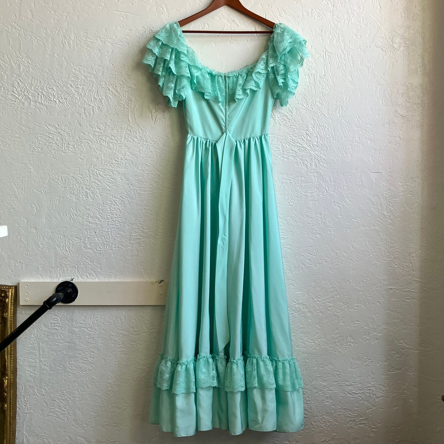 90’s Teal Ruffle Maxi Dress | Large