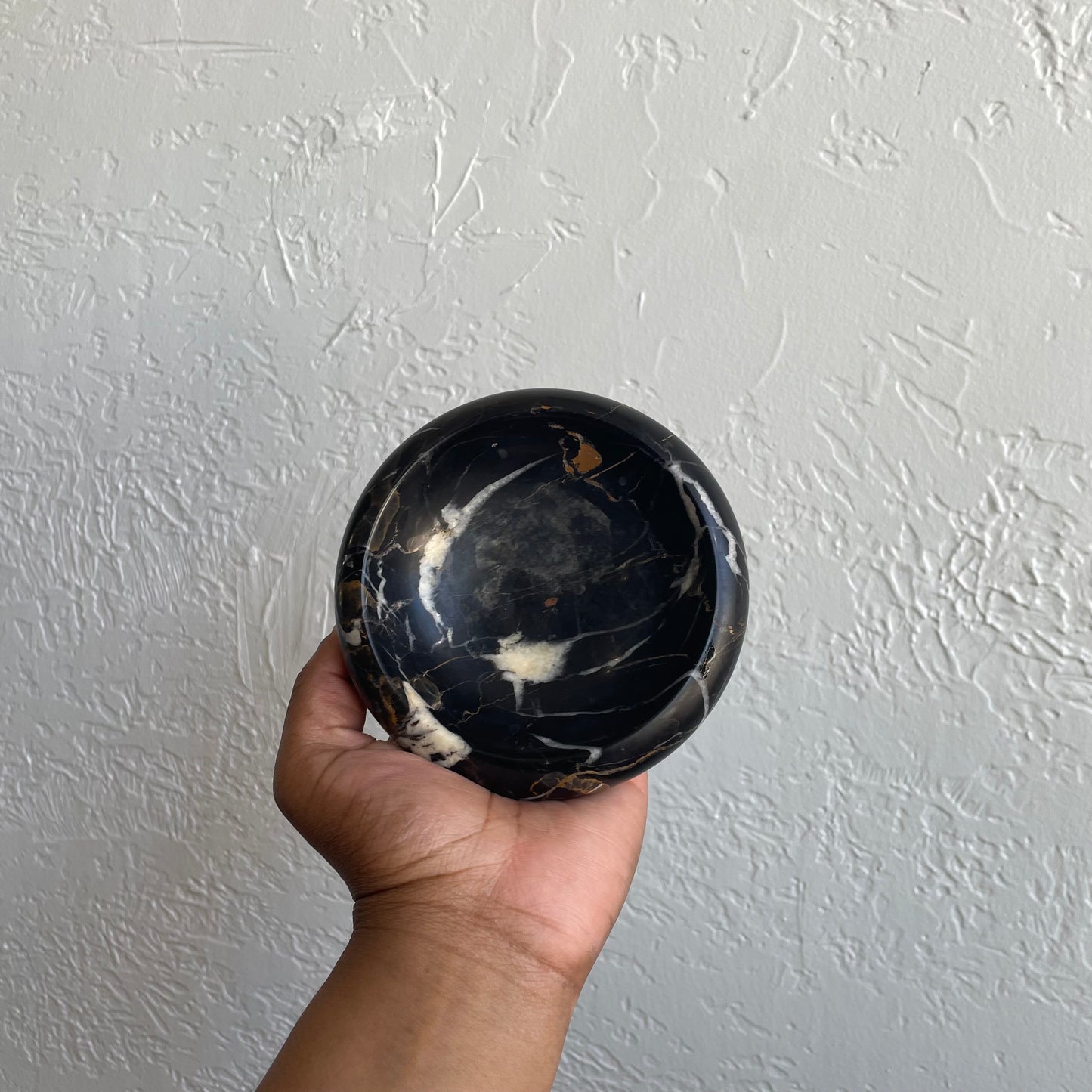 Vintage Michelangelo Natural Black Marble 5 Inch Bowl Trinket Dish