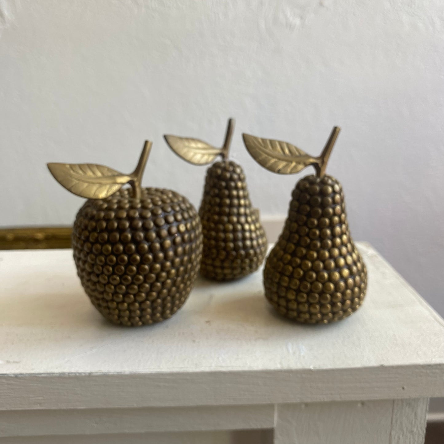 Studded Brass Apple and Pear Set of 3