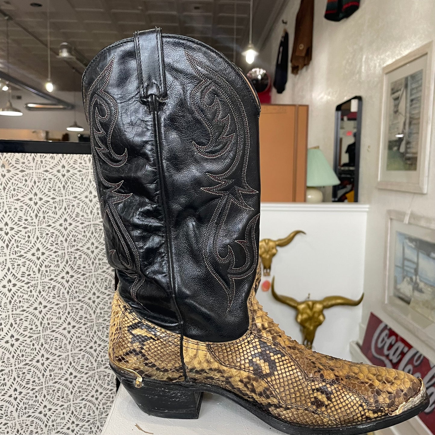 Python and Leather Vintage Cowboy Boots | Size 12