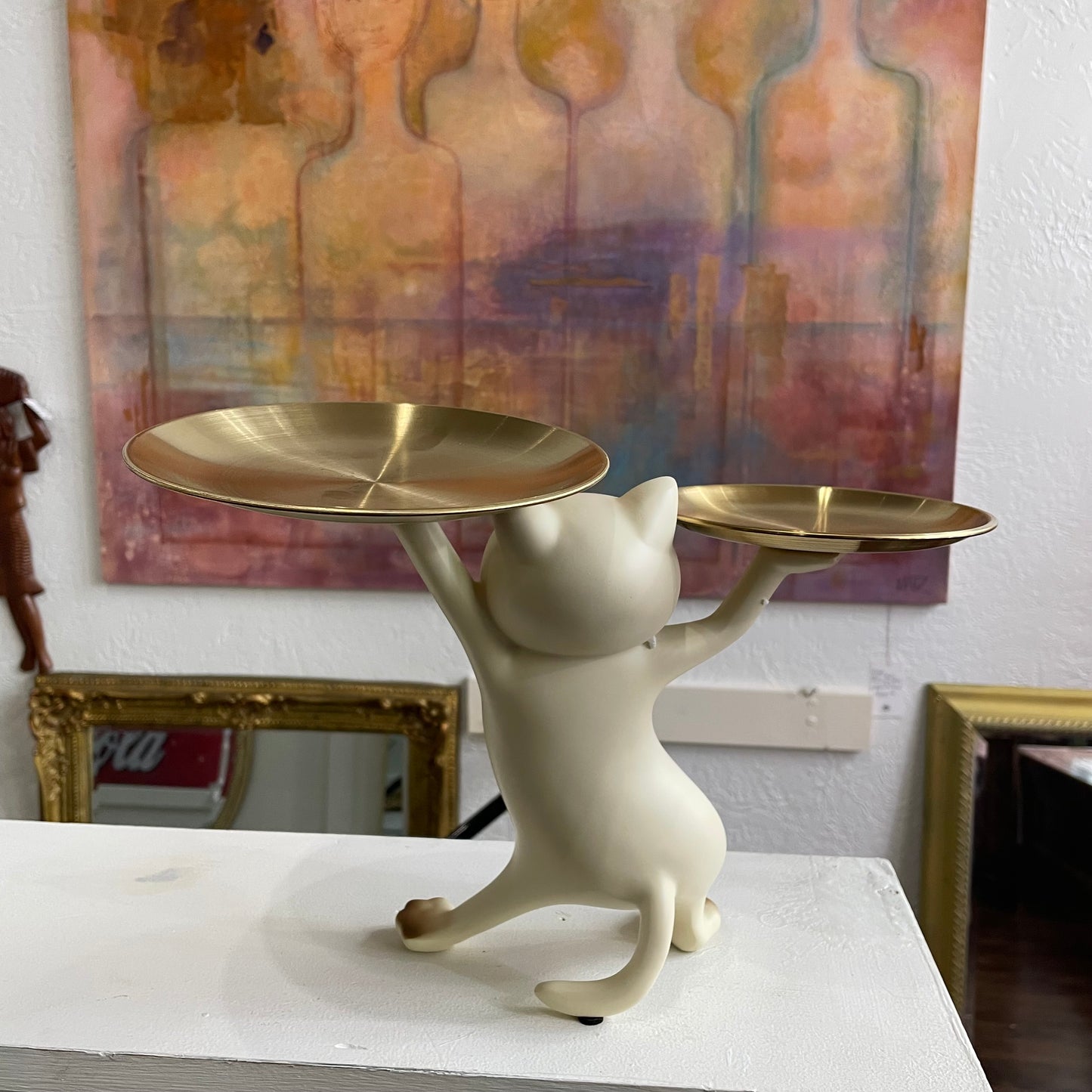 Ceramic Cat Double Tray Sculpture