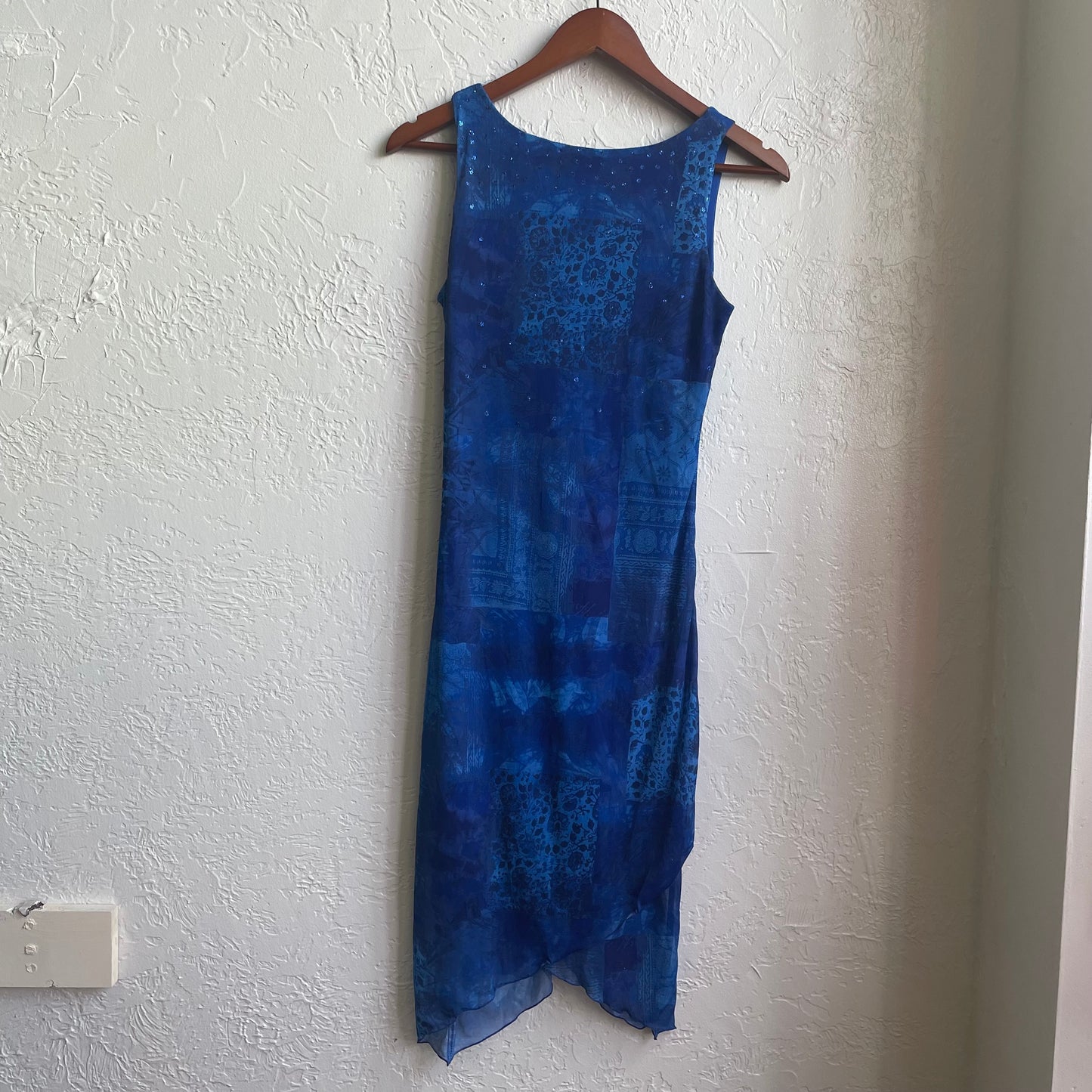 90’s Blue Sequin and Abstract Pattern Dress | Medium