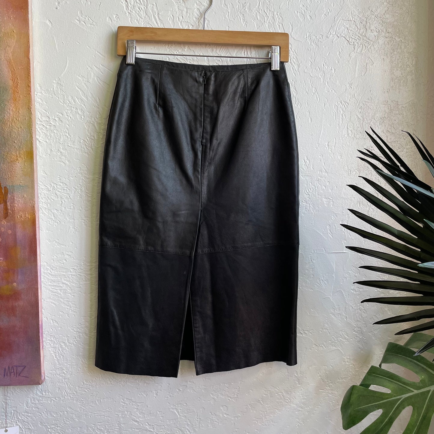 Black Kenneth Cole Leather Midi Skirt | XS