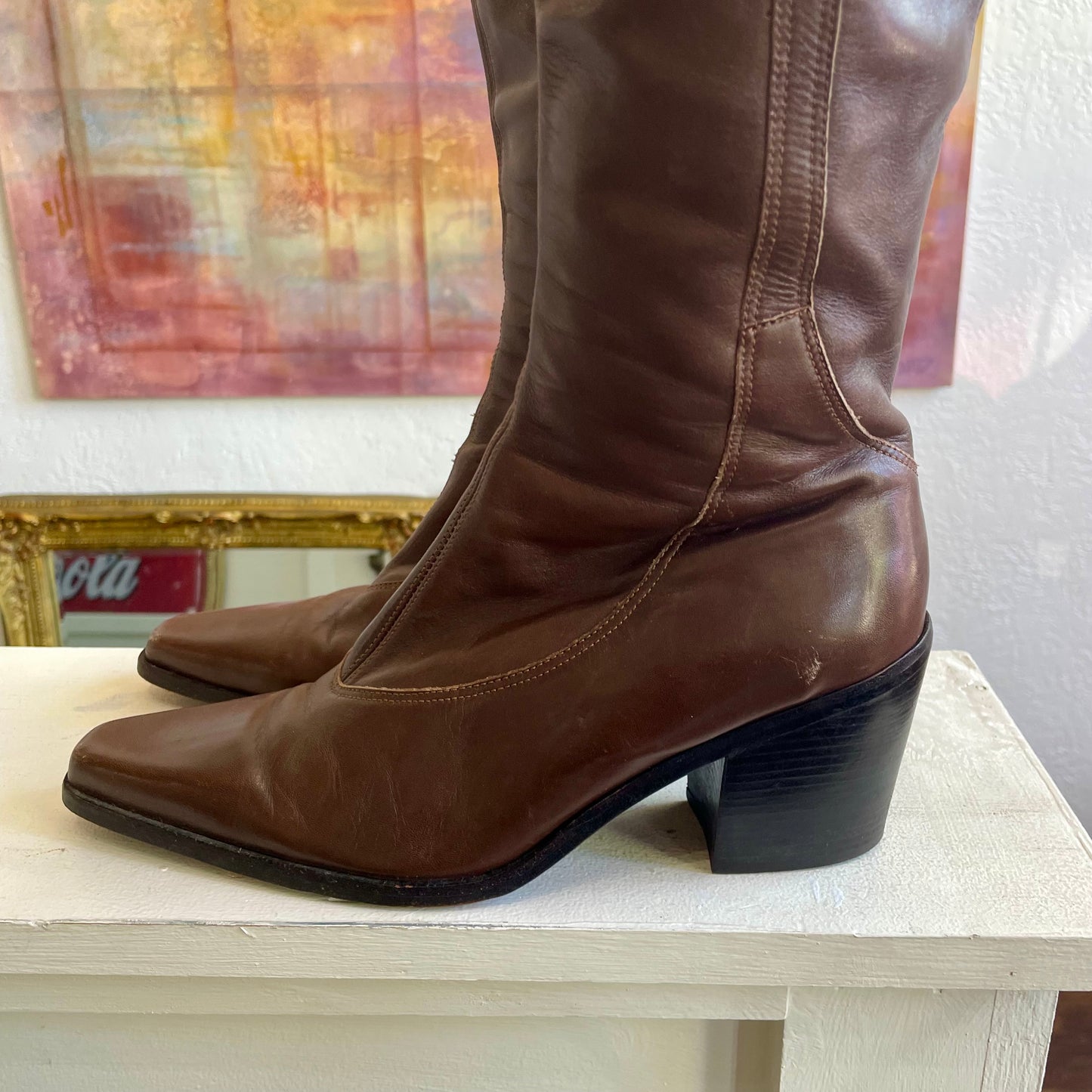 Women’s Cowboy Leather Boots | Size 10