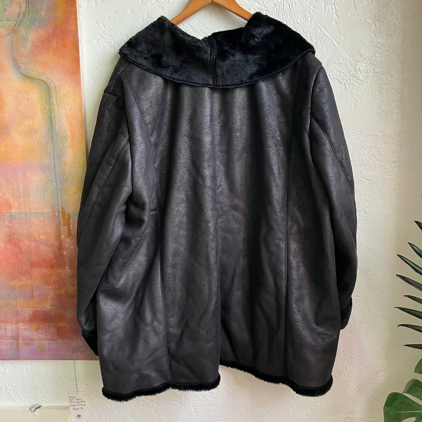 Black Faux Leather Oversize Coat Jacket 5X