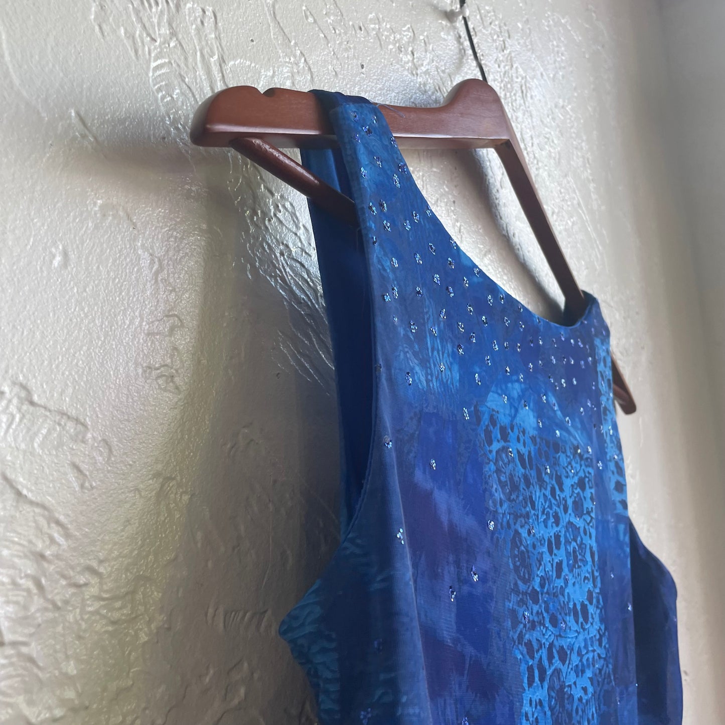 90’s Blue Sequin and Abstract Pattern Dress | Medium