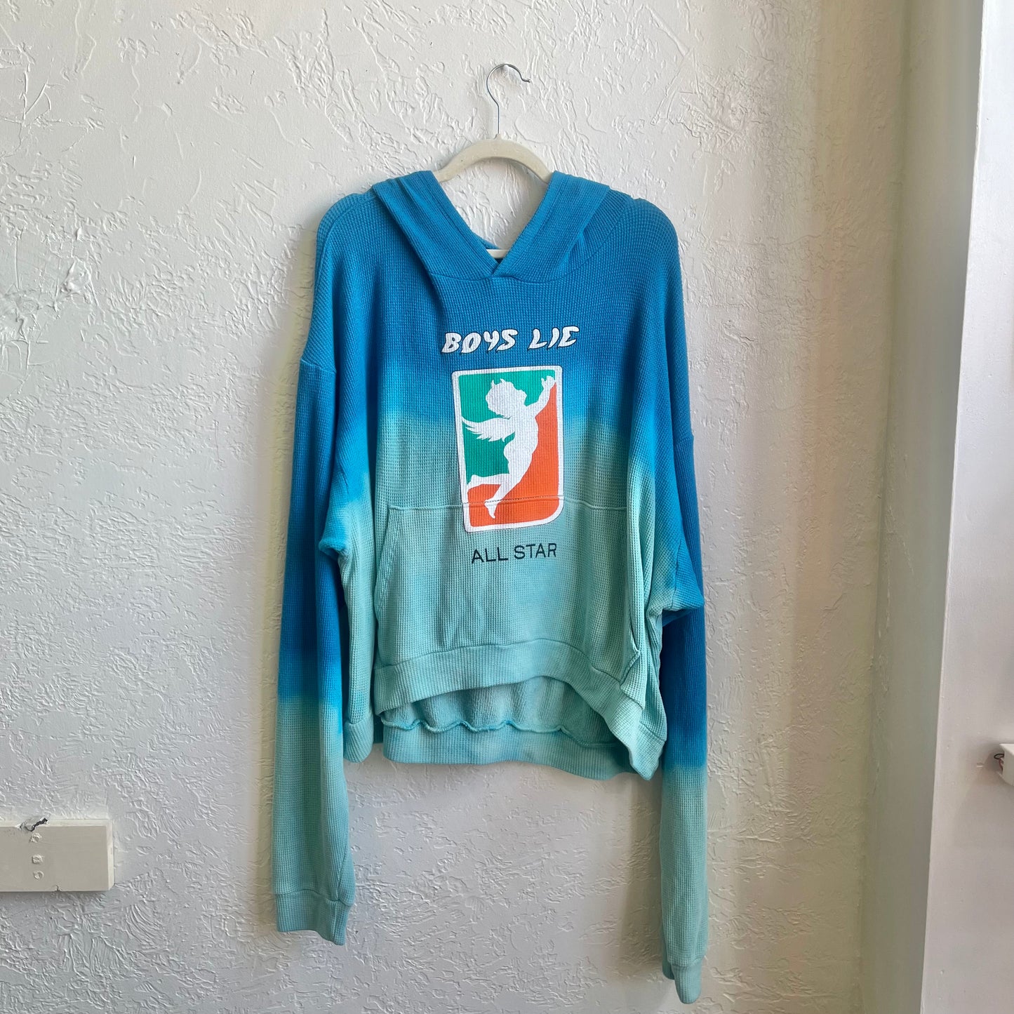 Blue Textured Double-knit Cotton Boys Lie Hoodie | XL