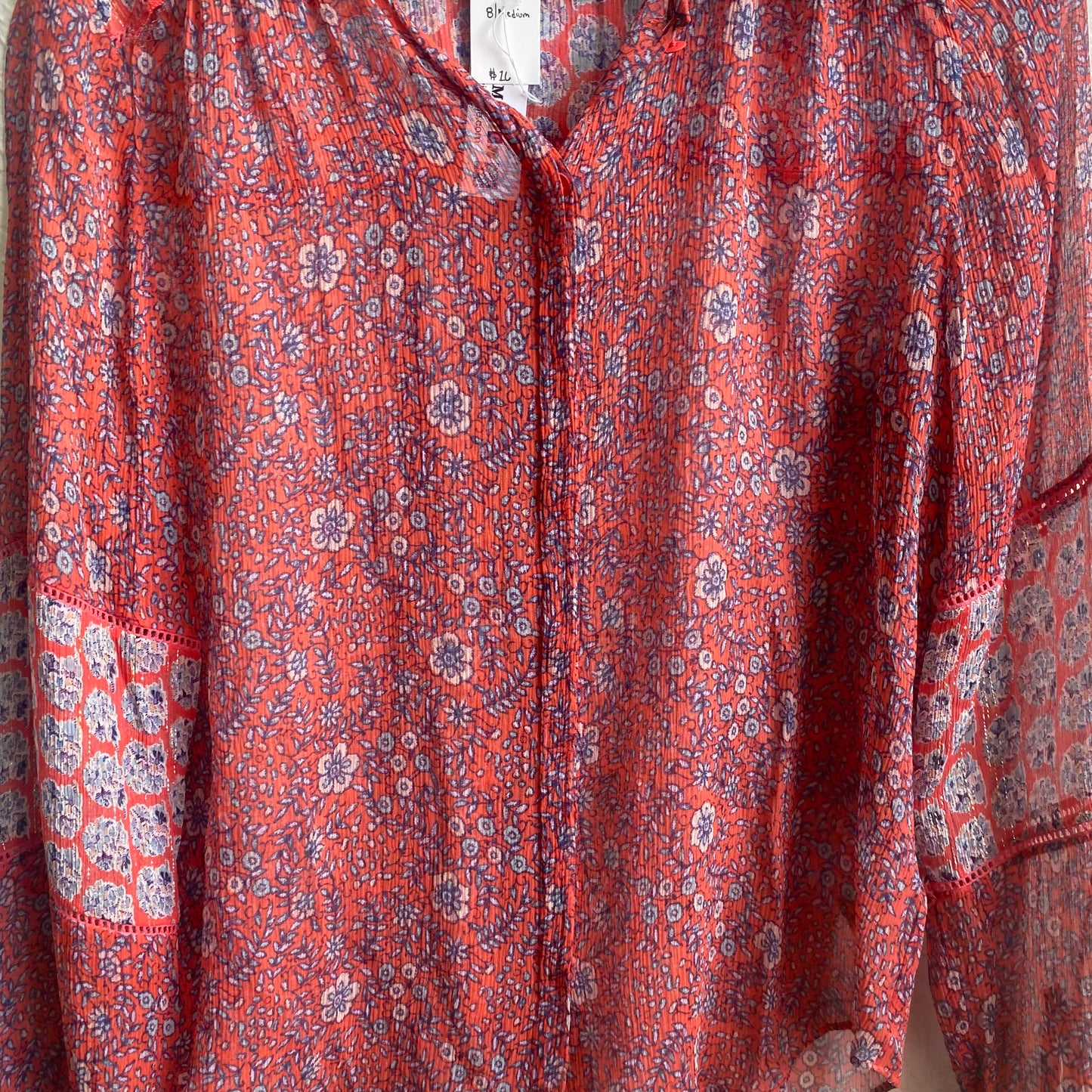 Rebecca Taylor Sheer Orange Floral Shirt | Medium