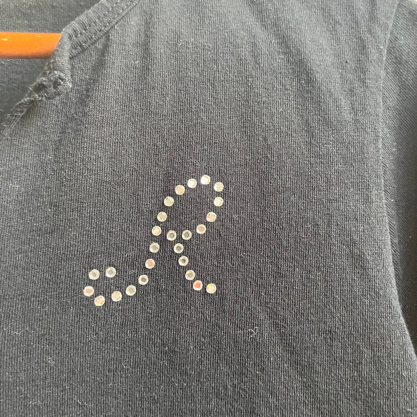 Black Rhinestone V Neck | XL