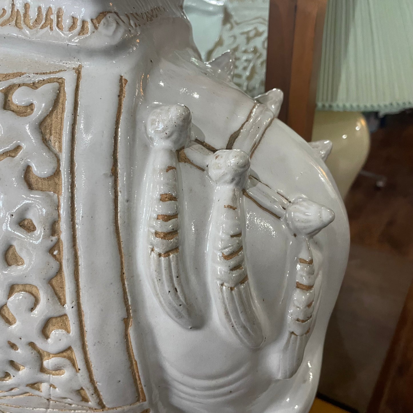 White & Gold Ceramic Elephant Garden Side Table