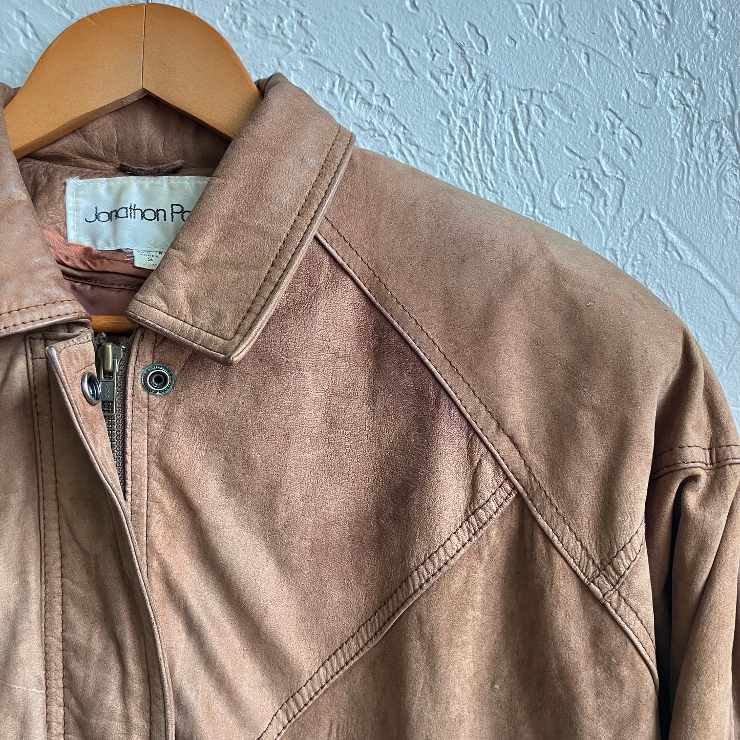 Brown Suede Leather Cropped Bomber Jacket Small