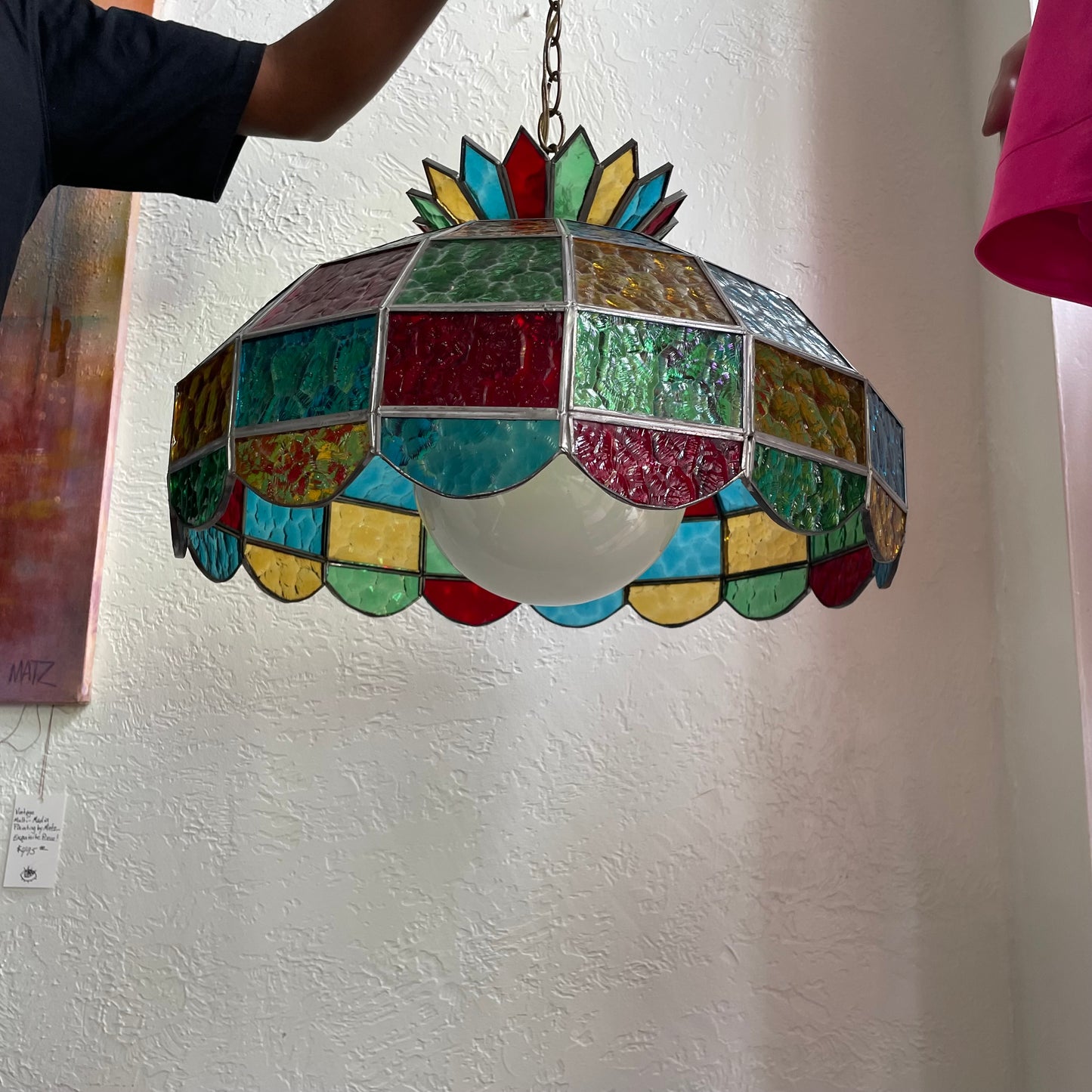 Tiffany Style Stained Glass Hanging Vintage Lamp
