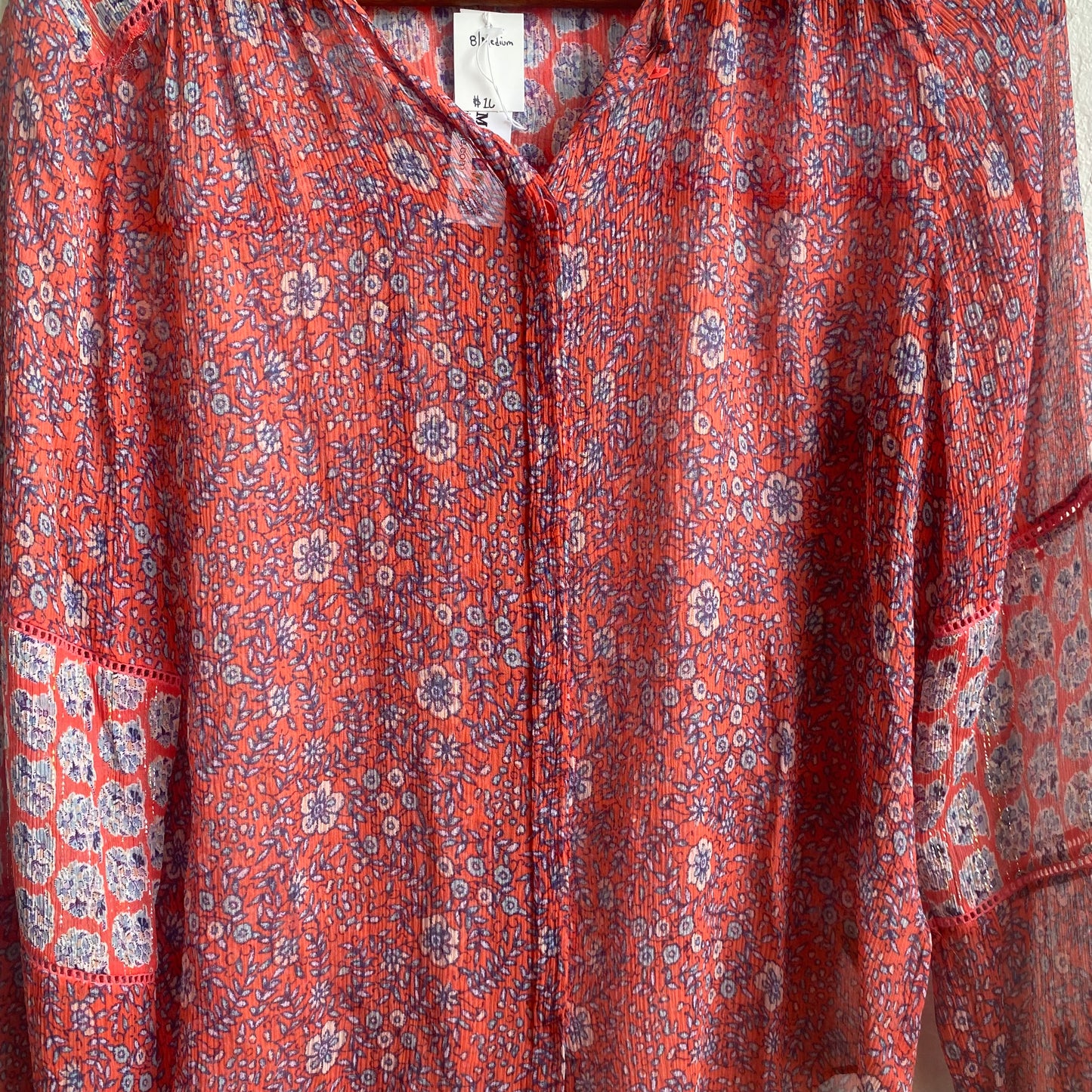 Rebecca Taylor Sheer Orange Floral Shirt | Medium