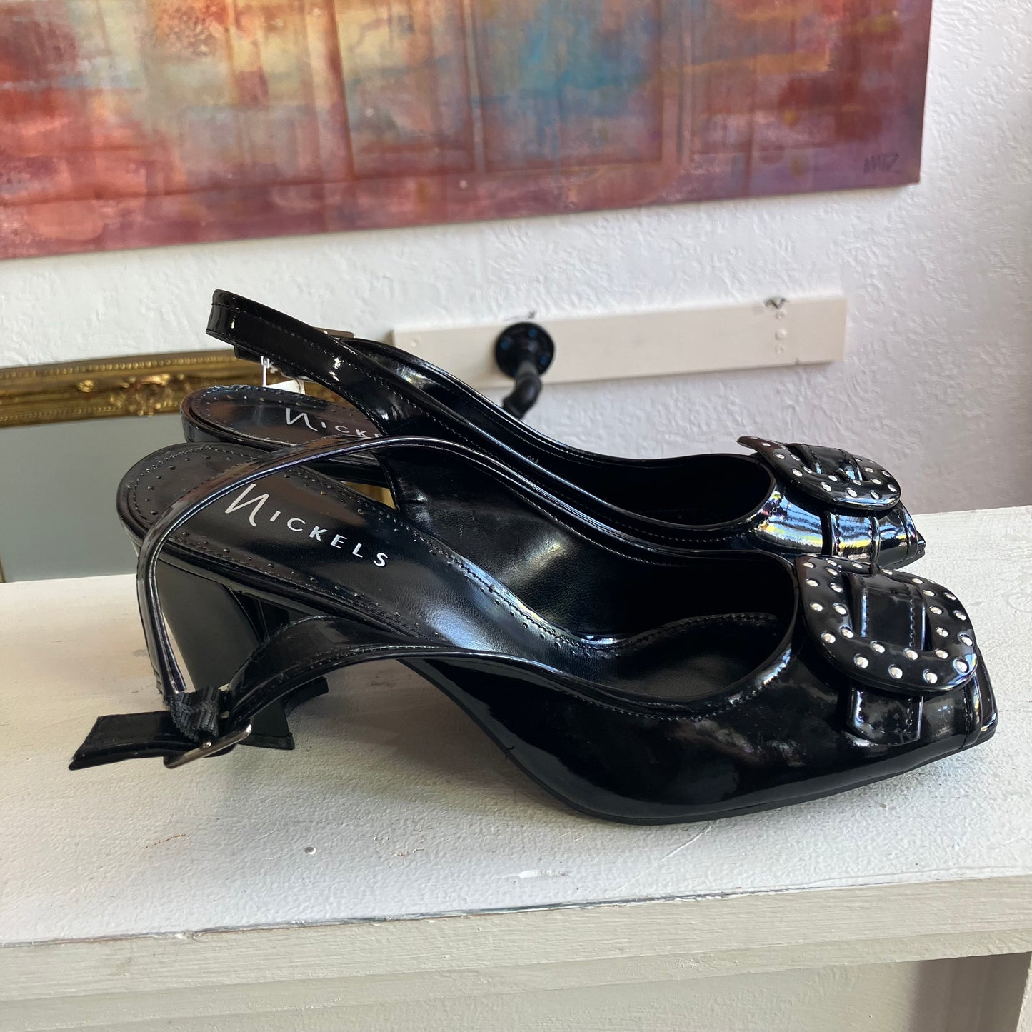 Nickels Black Strap Open Toe Heels