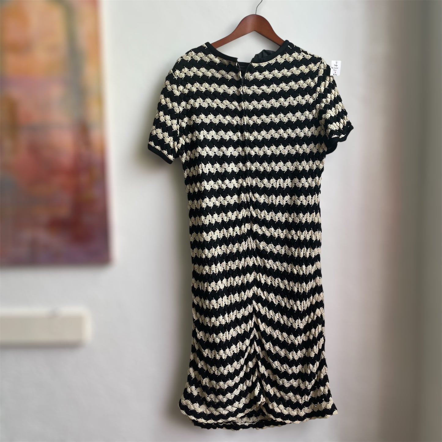 70’s Crocheted Striped Midi Short Sleeve Dress| Large