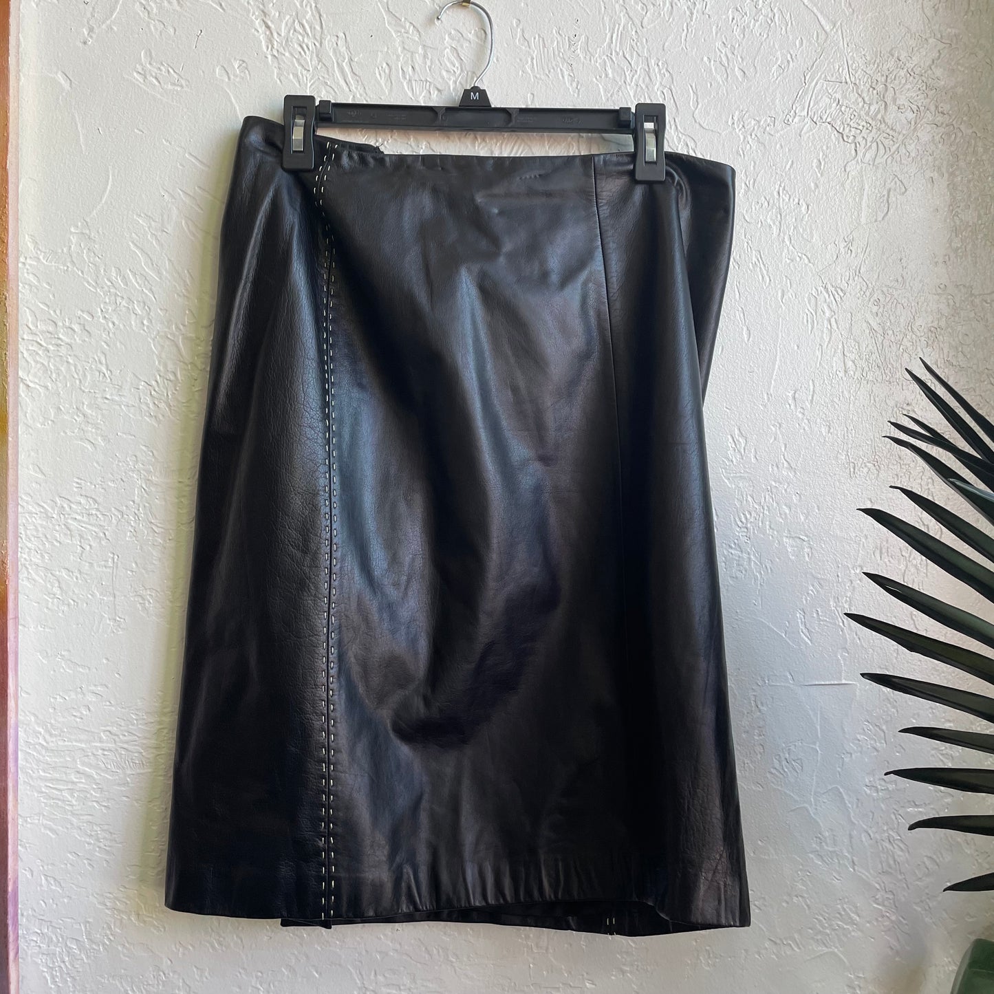 Black Leather White Lining Jacket And Skirt Set | Large - Size 10