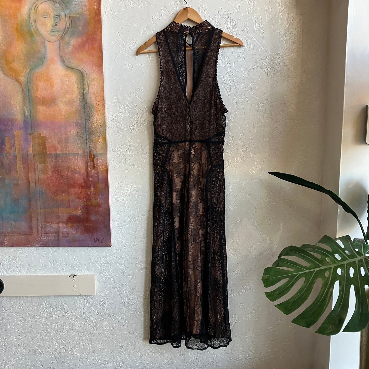 Anthropologie Structured Black Lace Overlay Dress Size 12