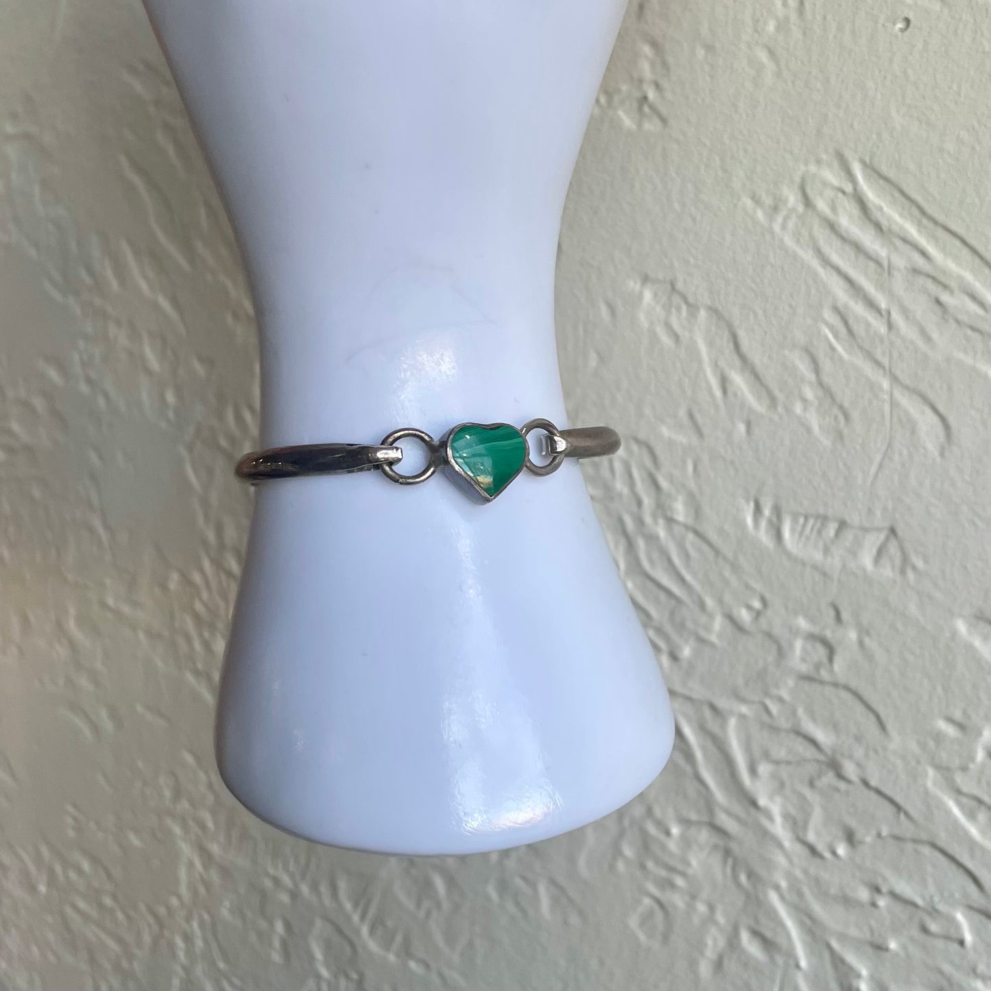 Malachite Silver Heart Bracelet Vintage Mexico .925 Silver
