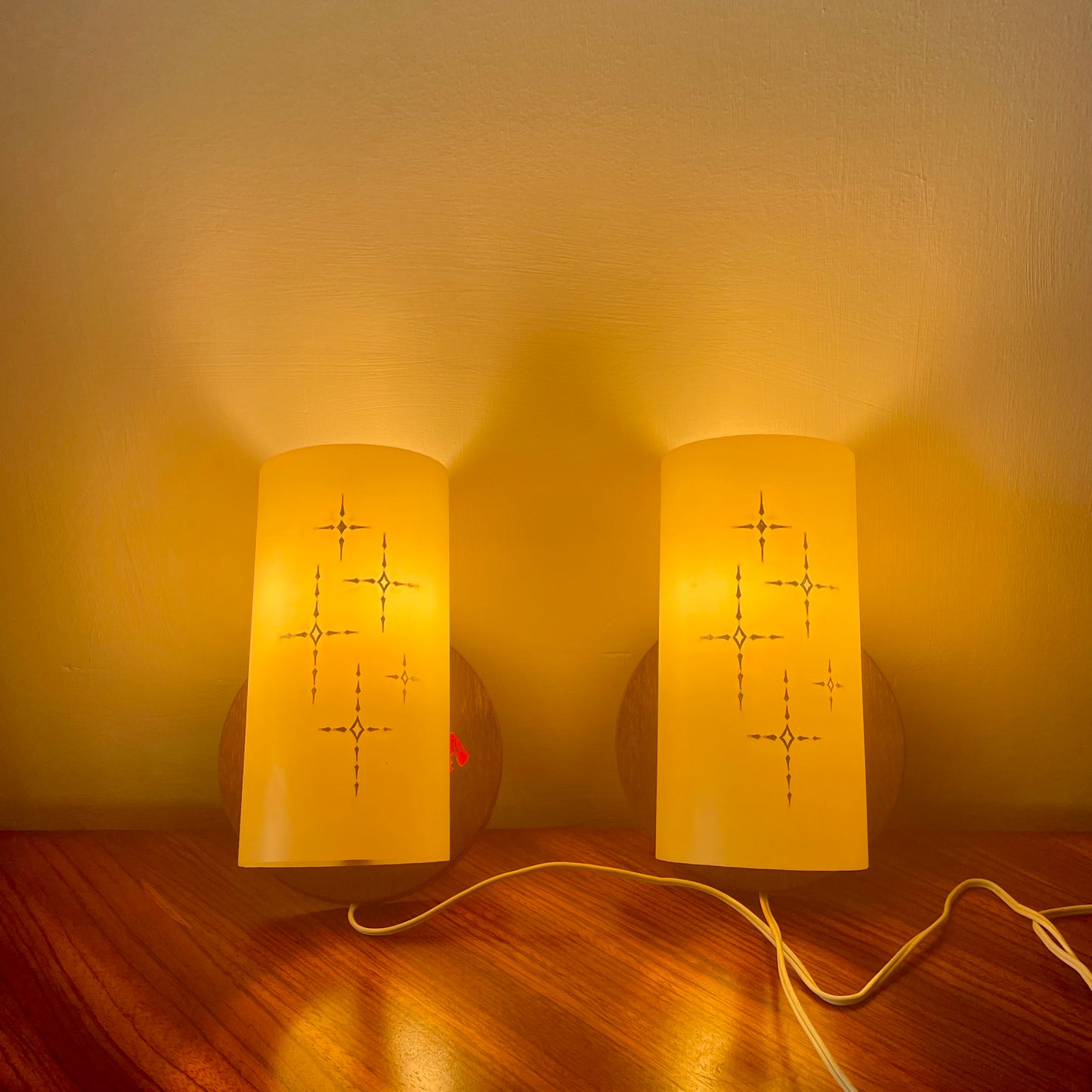 Set of 2 Mid-Century Plastic Atomic Wall Sconces