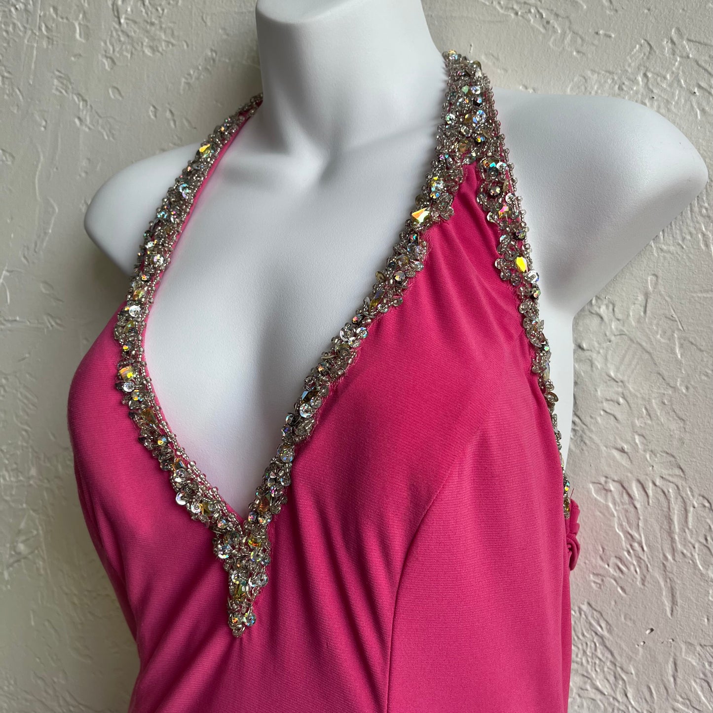 Pink Y2K Cross Rhinestone Maxi Dress | Medium